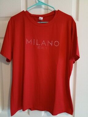 Milano Red Short Sleeve Tee with Studded Logo